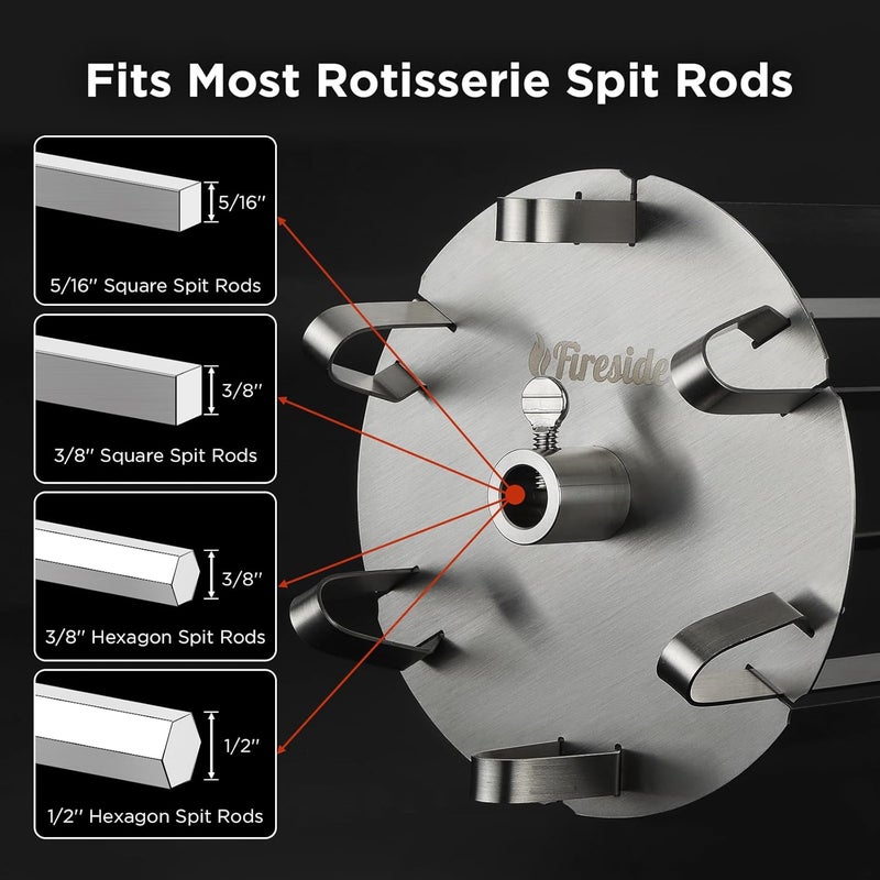 TURBRO Universal Grill Rotisserie Skewer Set, 304 Stainless Steel, Fits 1/2” or 3/8" Hexagon, 3/8" or 5/16" Square Spit Rods, Compatible with Most Grills, for Outdoor BBQ and Gatherings - Image 3